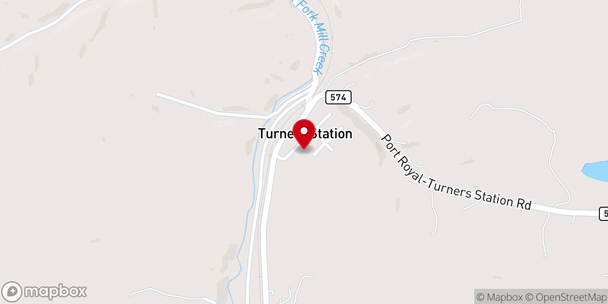 Map showing location of Turners Station Baptist Church