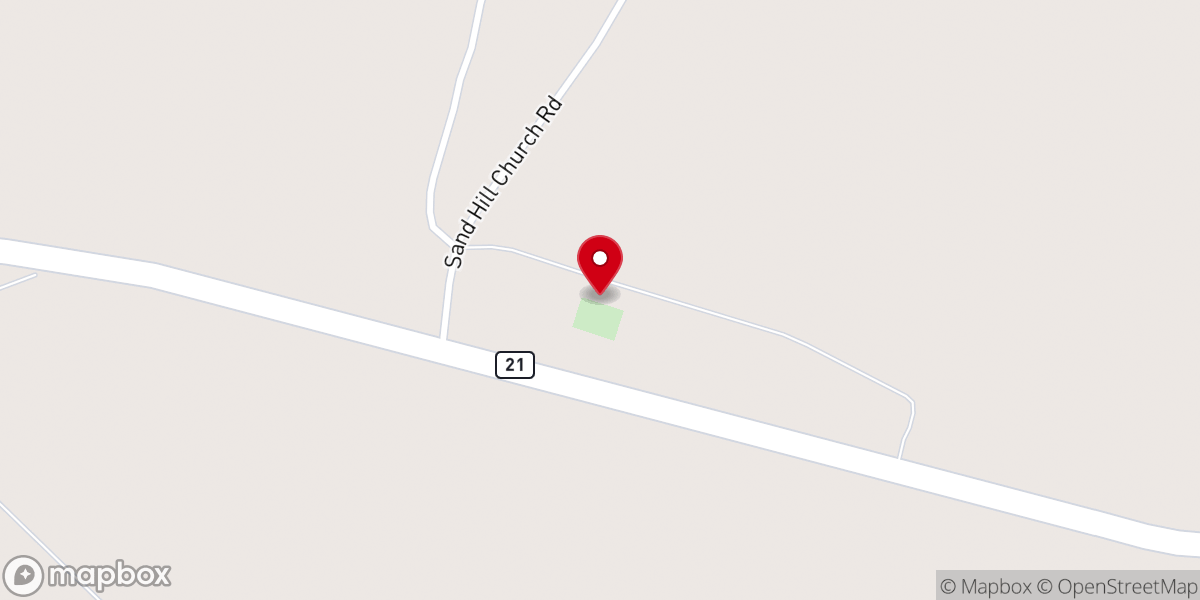 Map showing location of Sand Hill Baptist Church