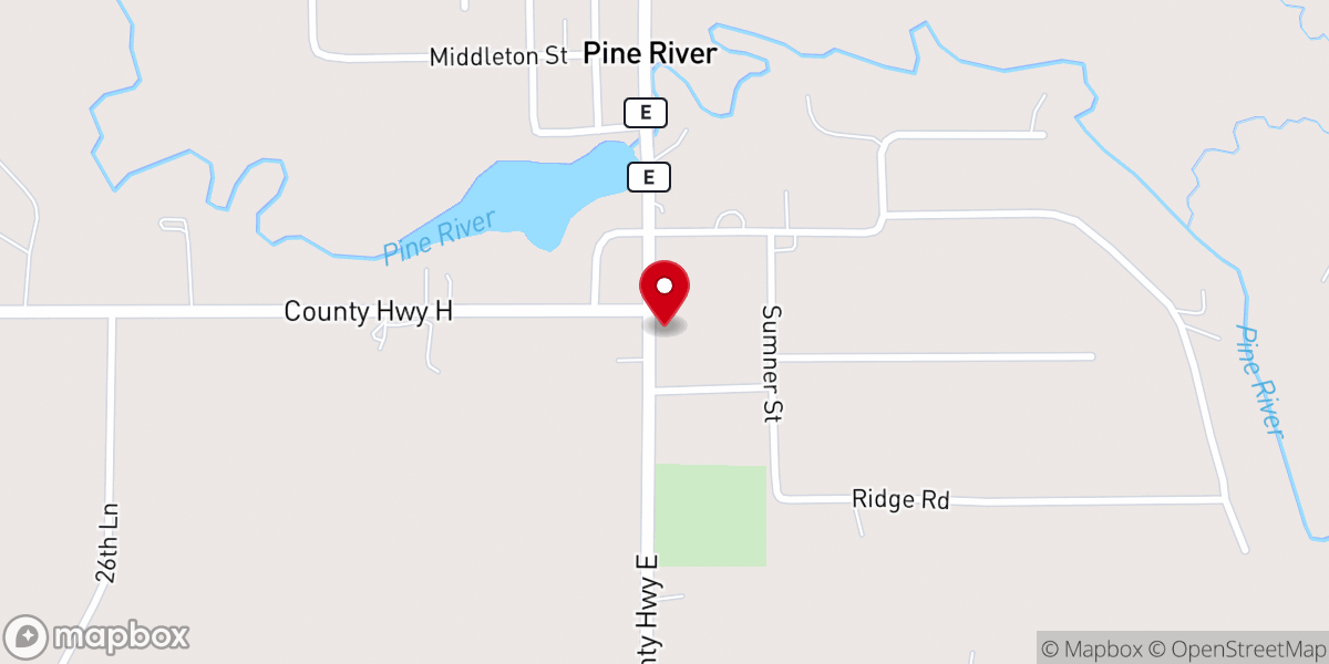 Map showing location of Pine River Congregational Church
