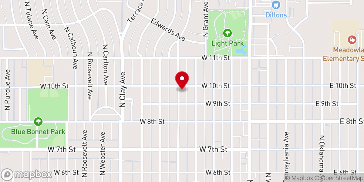Map showing location of Pershing Avenue Christian Church