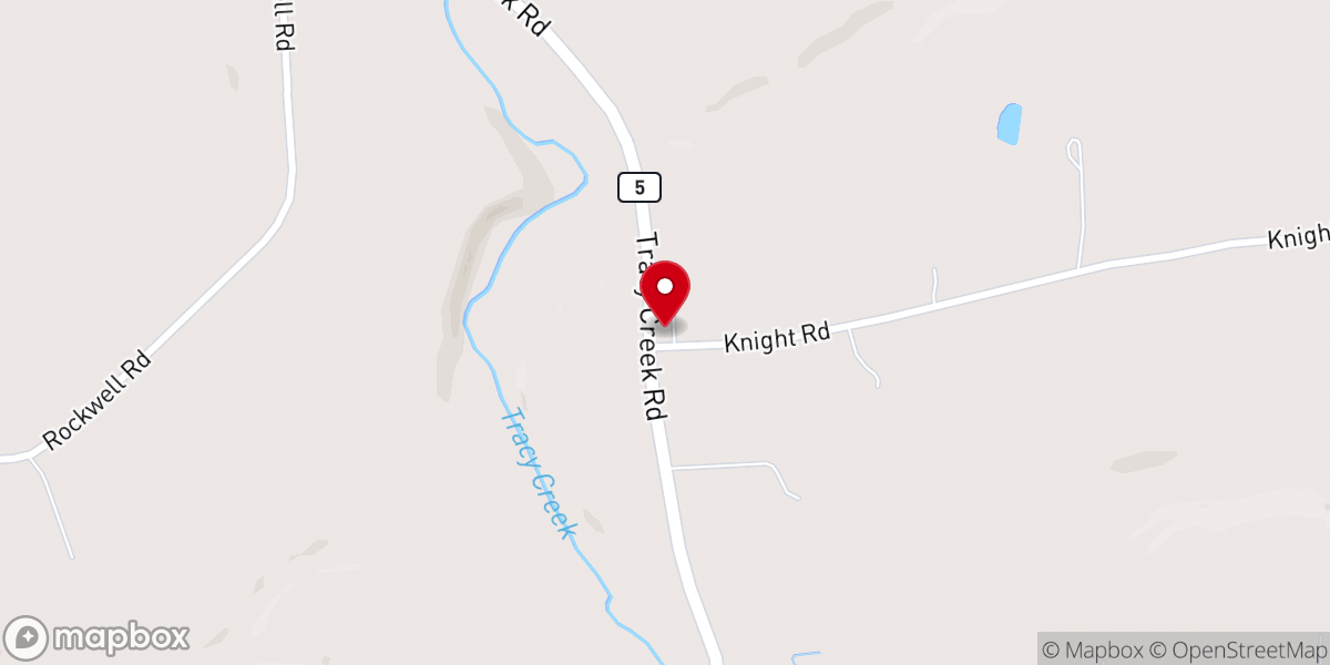 Map showing location of Tracy Creek Church