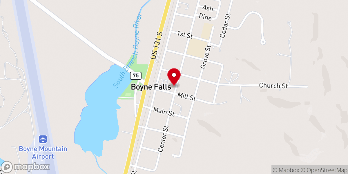Map showing location of Boyne Falls United Methodist Church