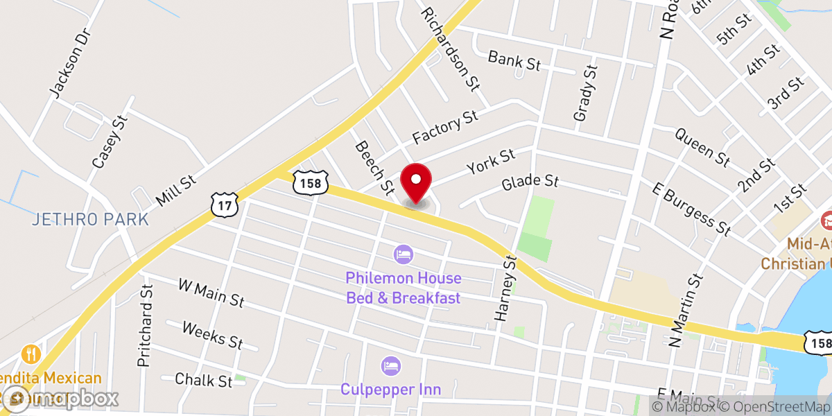 Map showing location of Elizabeth City Baptist Church