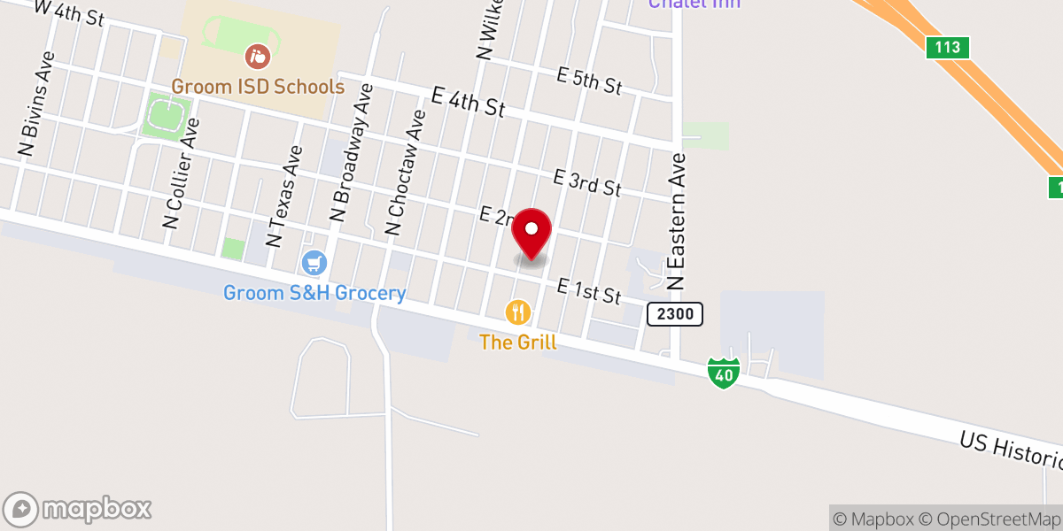 Map showing location of Groom First Baptist Church