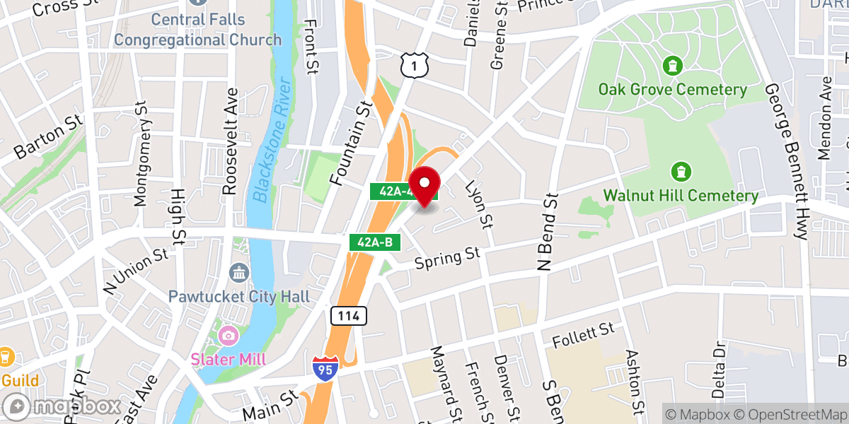 Map showing location of First Baptist Church of Pawtucket