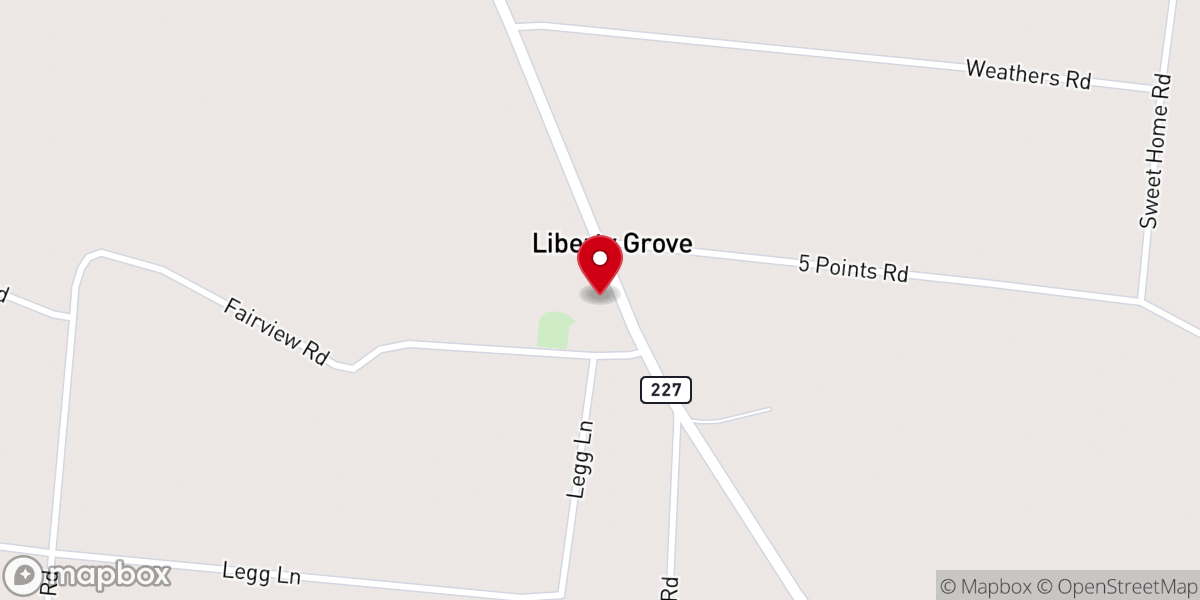 Map showing location of Liberty Grove Baptist Church