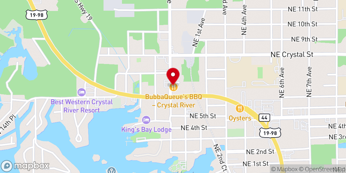 Map showing location of BubbaQue's BBQ - Crystal River