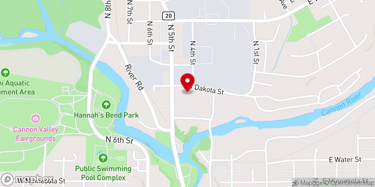 Map showing location of Cannon Falls TreeHouse