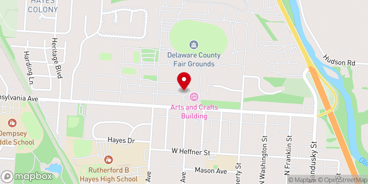 Map showing location of Delaware County Fairgrounds