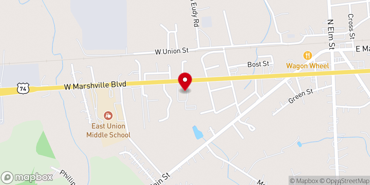Map showing location of East Campus of the 1st Baptist Church of Indian Trail