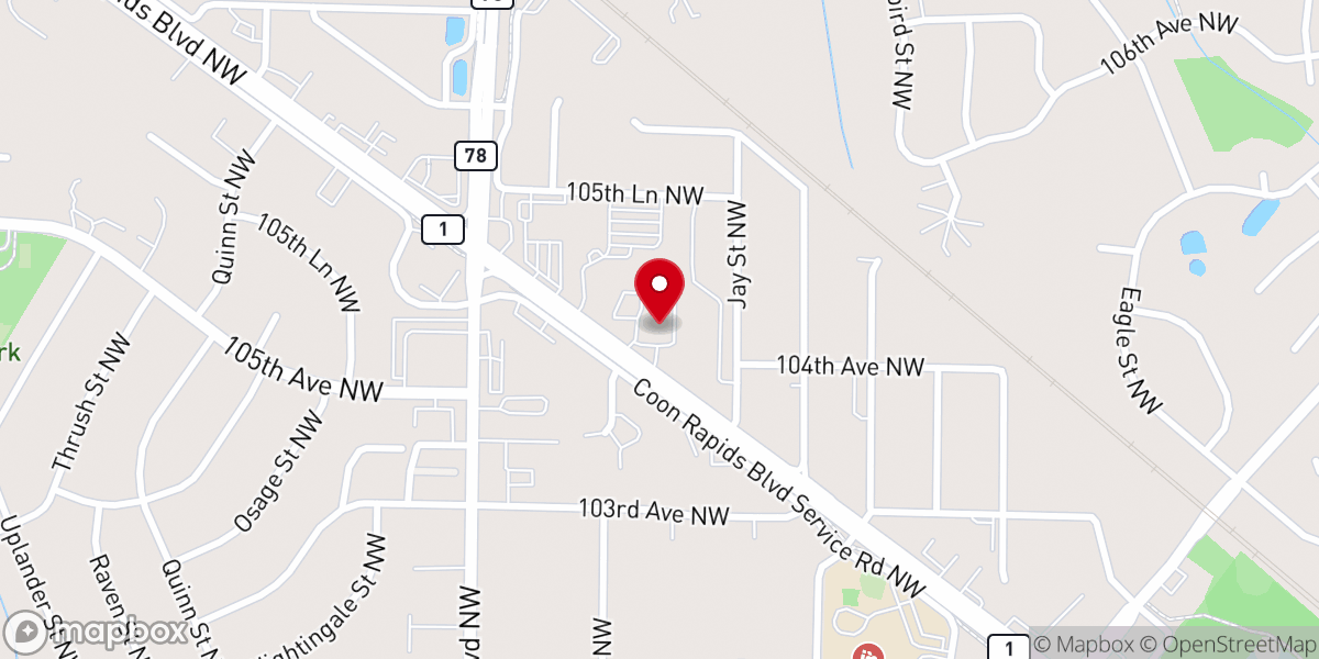 Map showing location of Washburn-McReavy Coon Rapids Chapel