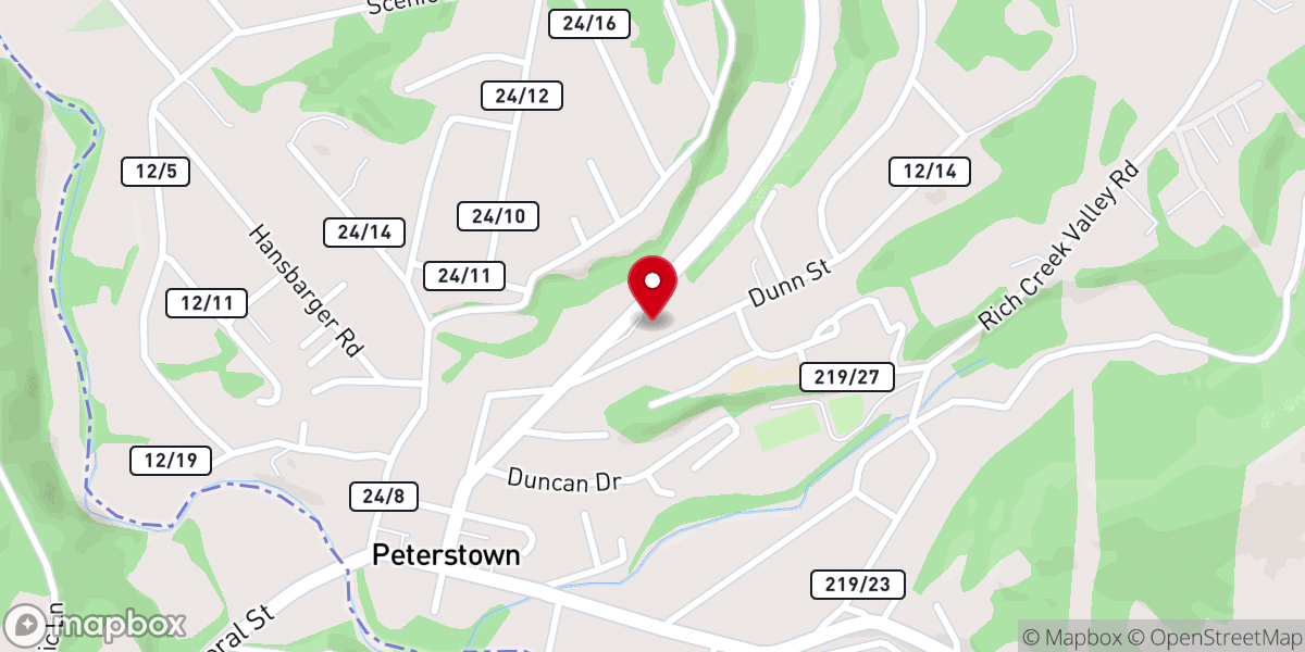 Map showing location of Peterstown Christian Church