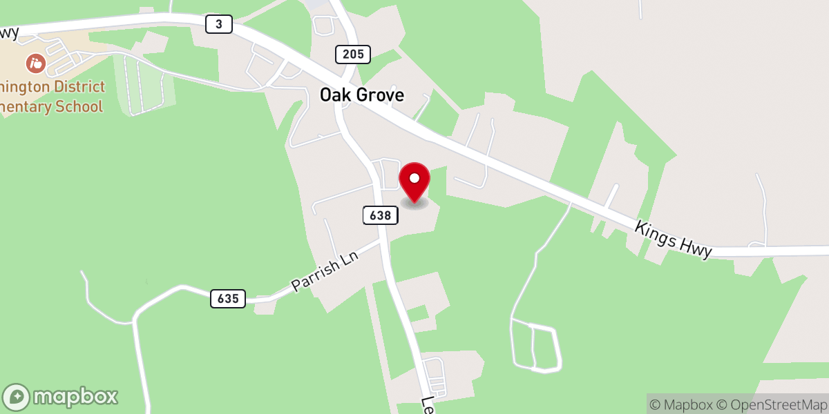Map showing location of Oak Grove Baptist Family Life Center