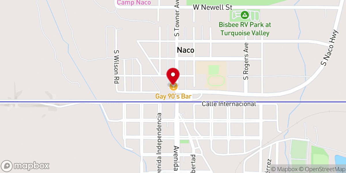 Map showing location of Gay 90’s Bar