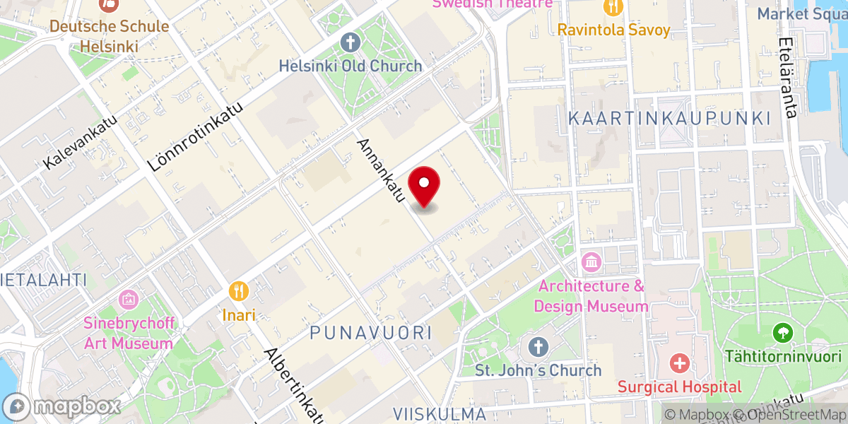 Map showing location of United Community Church, Helsinki