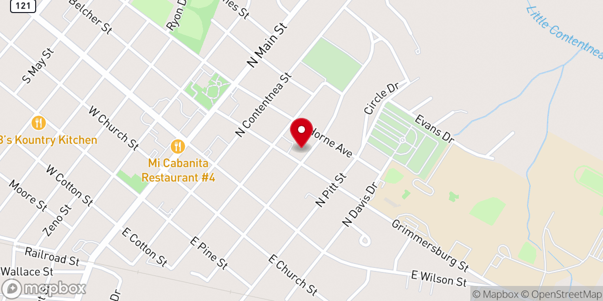Map showing location of Farmville Presbyterian Church
