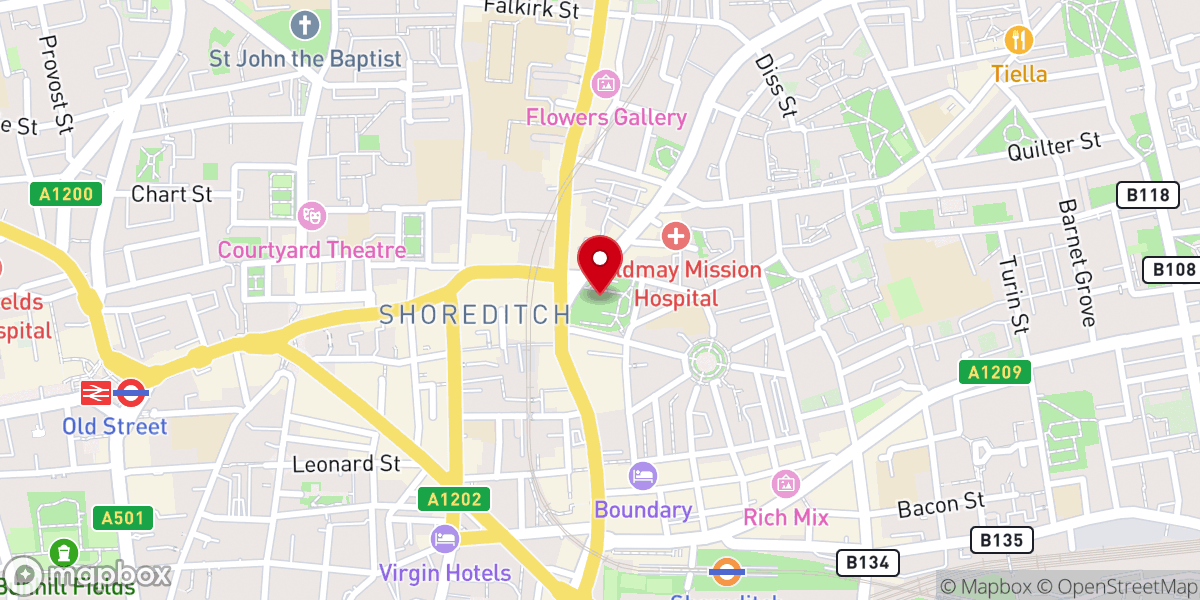 Map showing location of Shoreditch Church