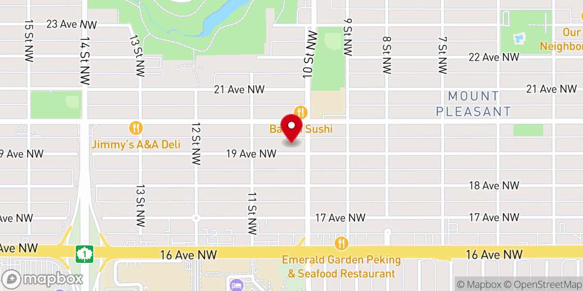 Map showing location of Calgary Korean Presbyterian Church