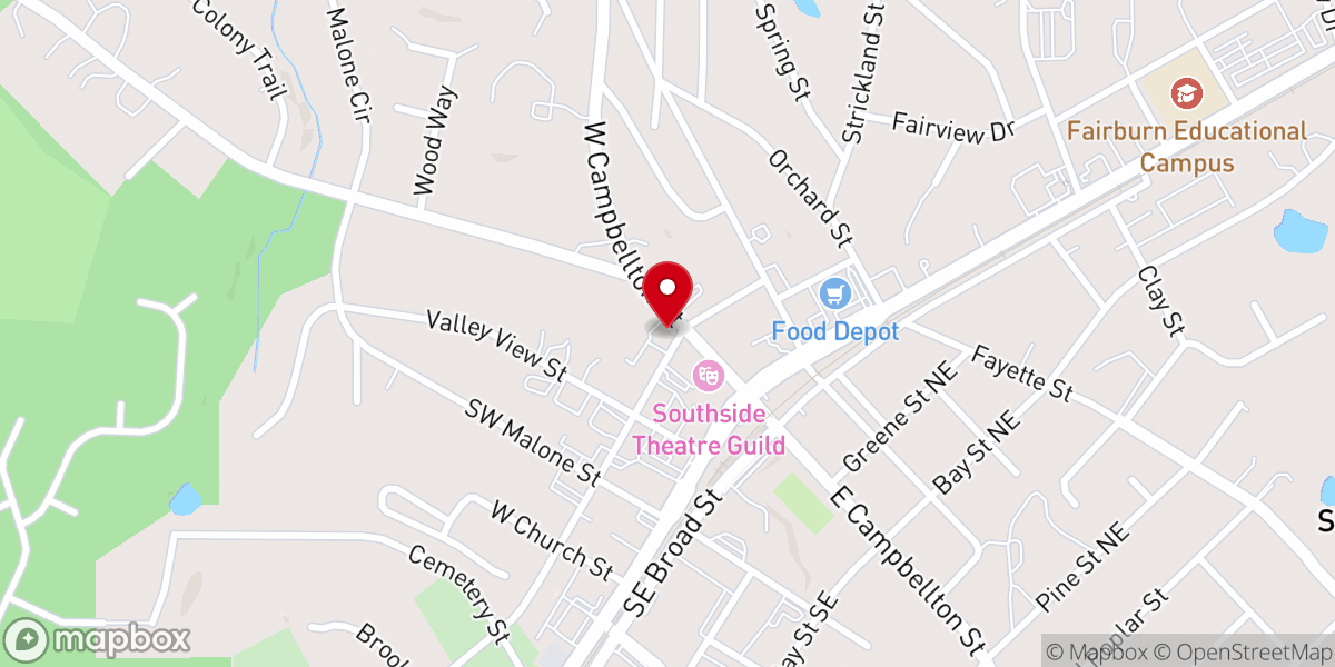 Map showing location of Fairburn United Methodist Church