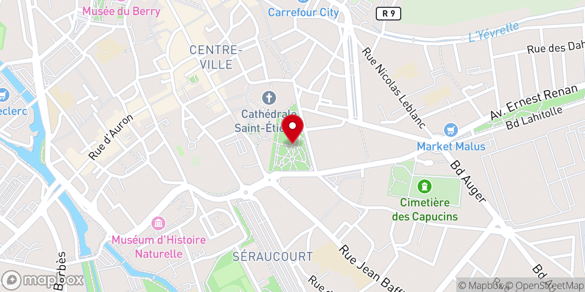 Map showing location of Jardin de l'Archevêché