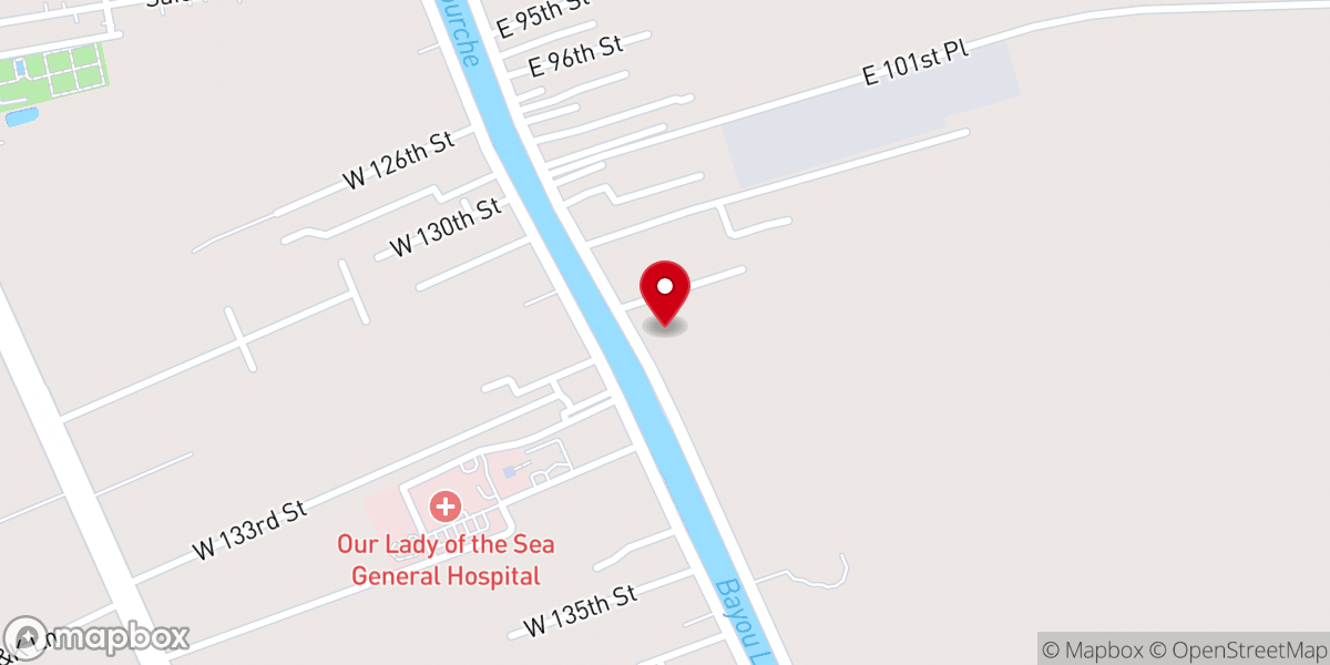 Map showing location of South Lafourche Baptist Church