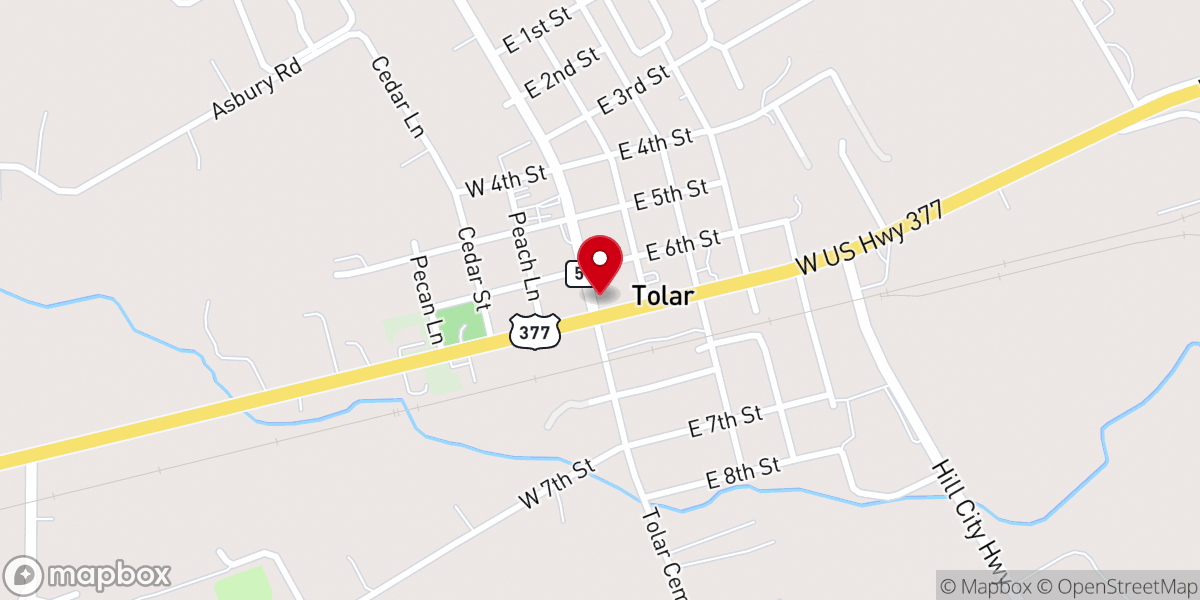 Map showing location of Tolar United Methodist Church