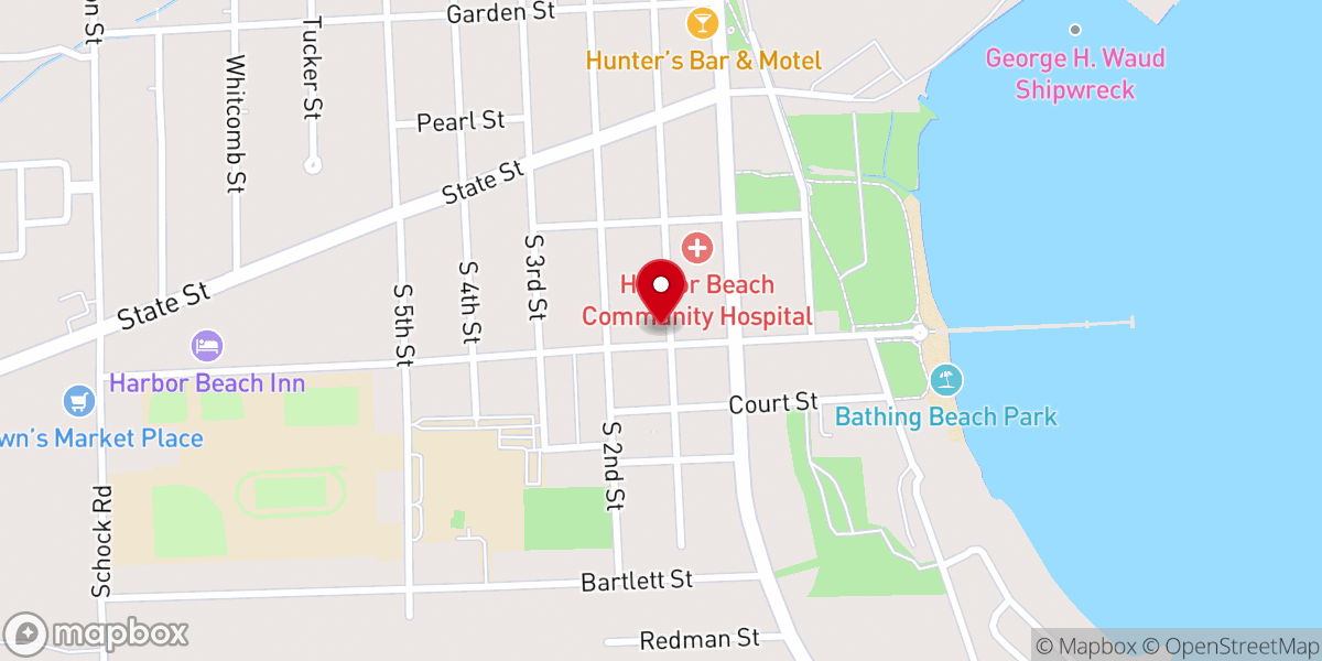 Map showing location of Harbor Beach United Methodist Church