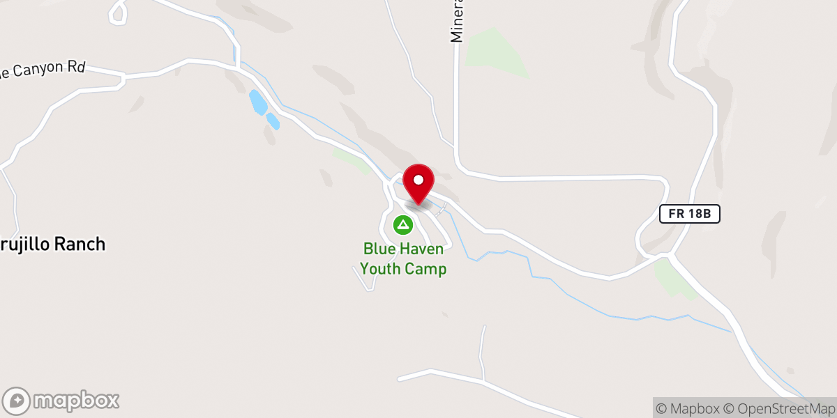 Map showing location of Blue Haven Youth Camp