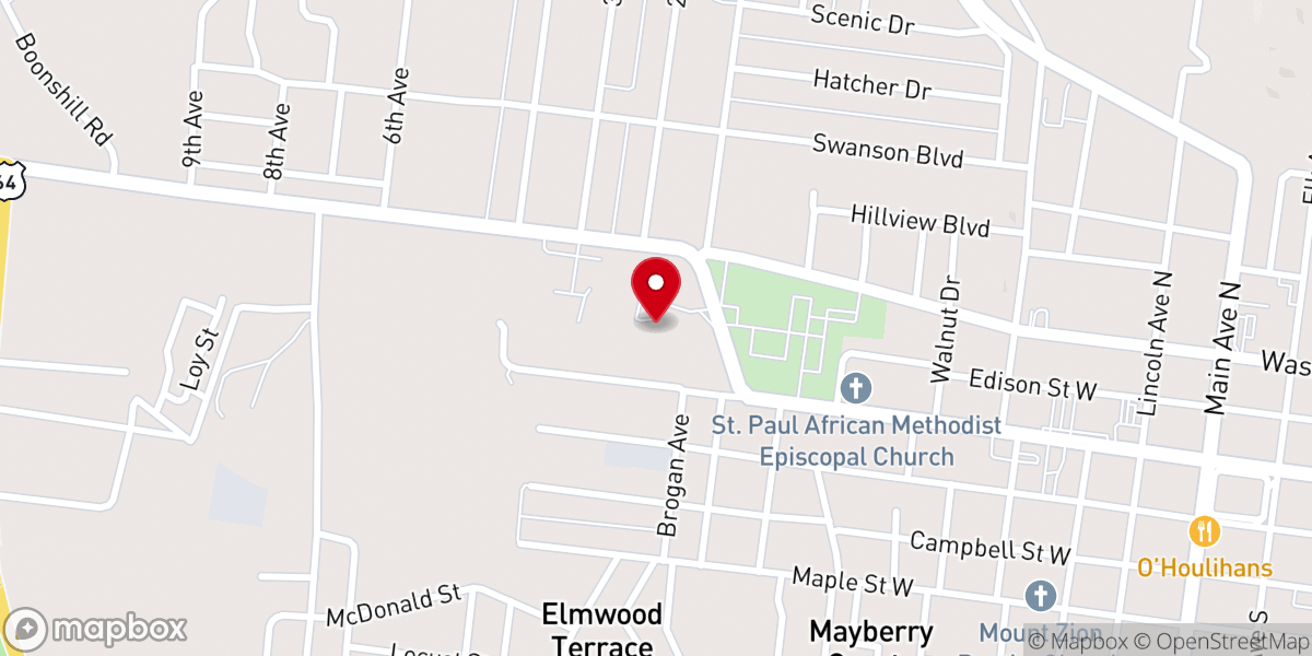 Map showing location of West End Baptist Church