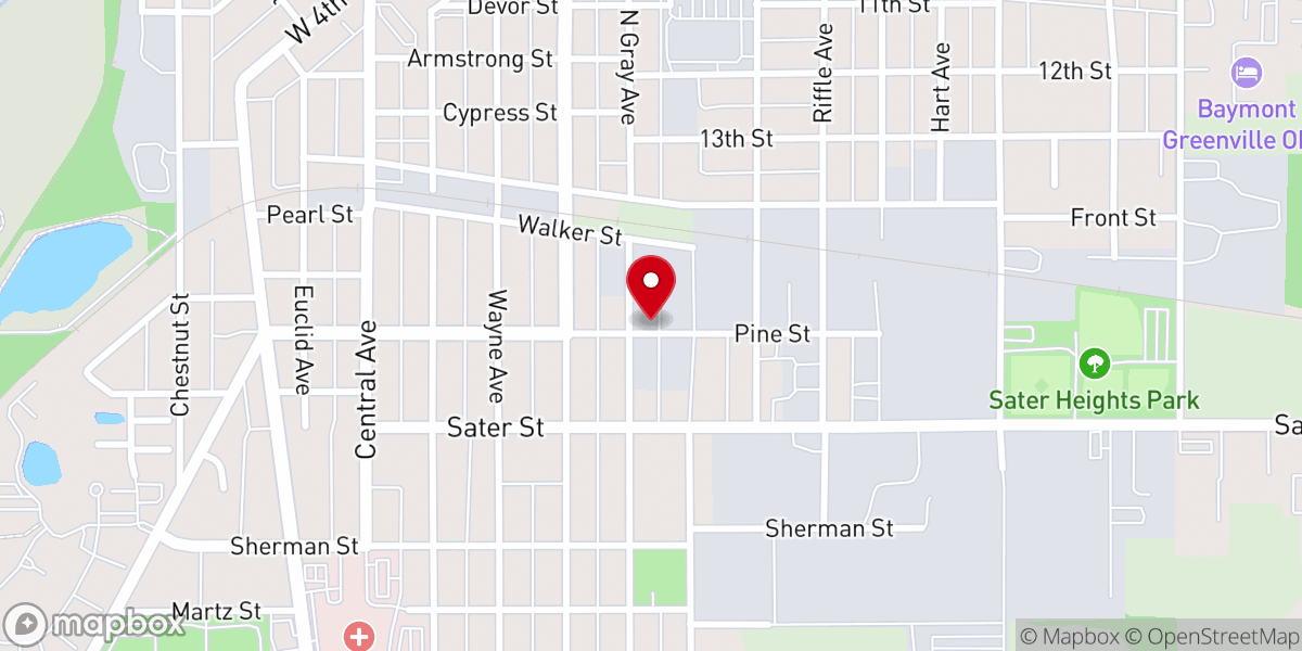 Map showing location of Greenville Worship Center
