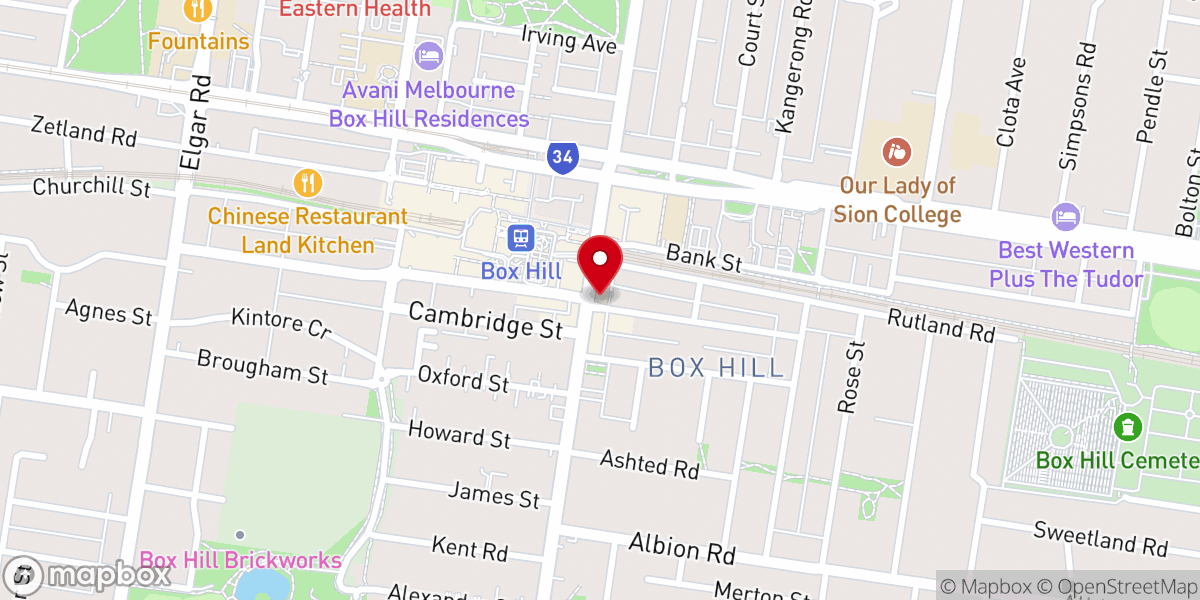 Map showing location of Box Hill Baptist Church