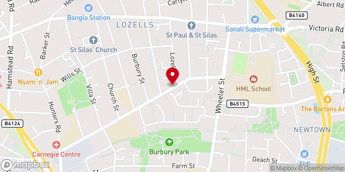 Map showing location of Lozells Methodist Church