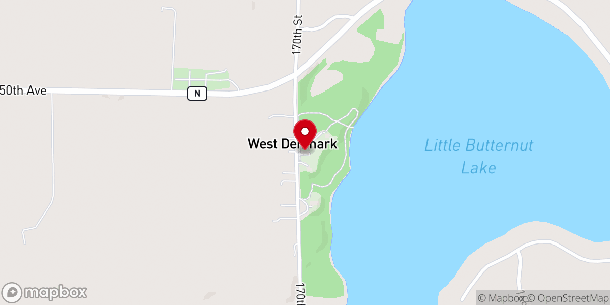 Map showing location of West Denmark Parish Hall