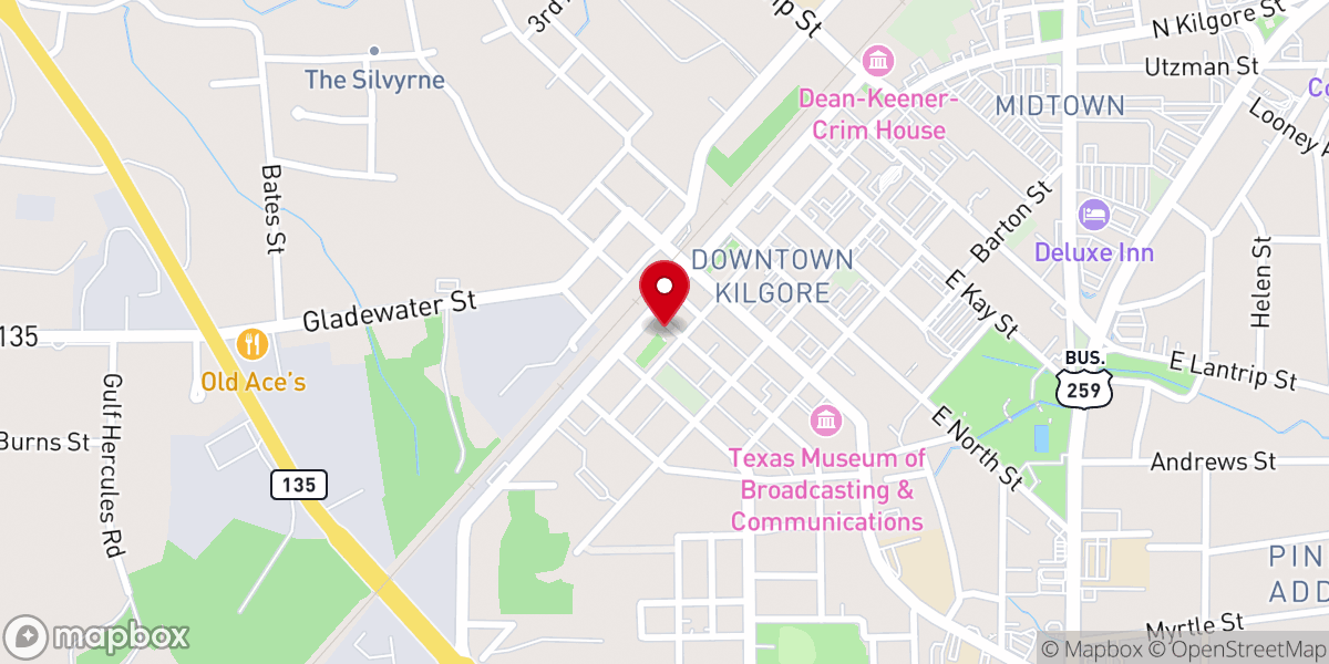 Map showing location of Texan Theater