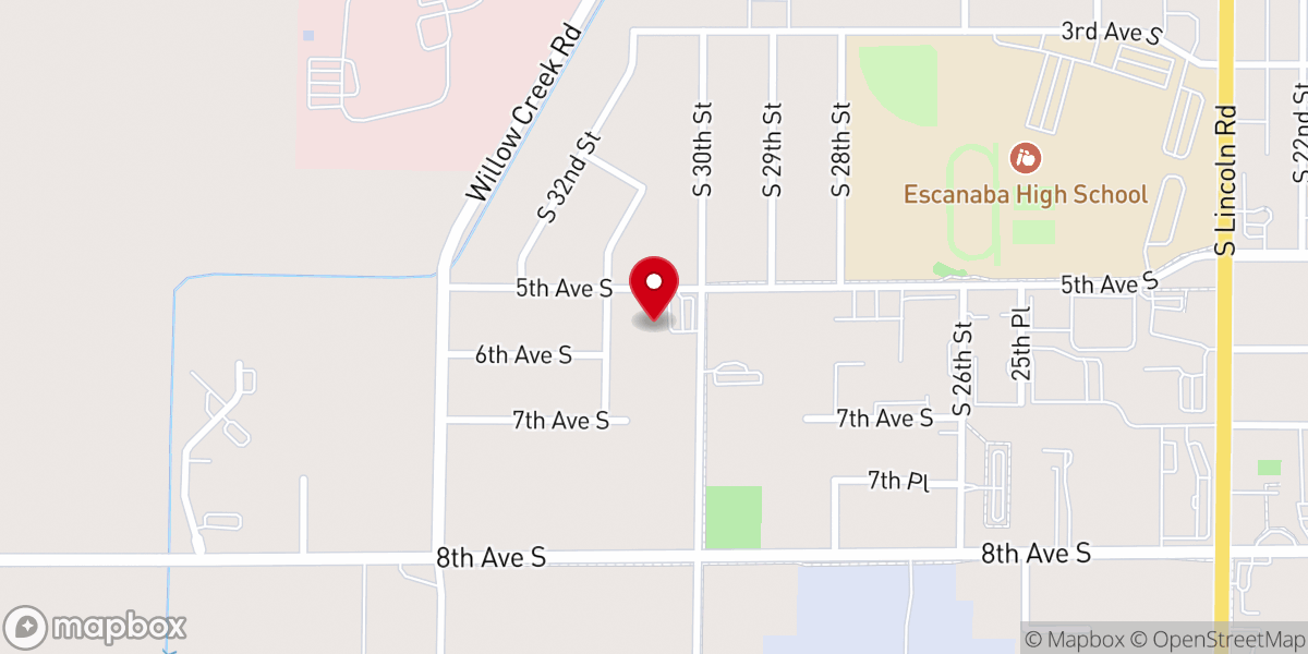 Map showing location of Escanaba Corps Worship and Community Center