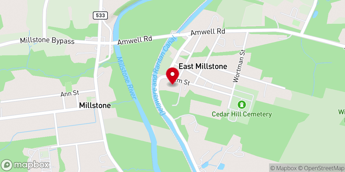 Map showing location of East Millstone Methodist Church