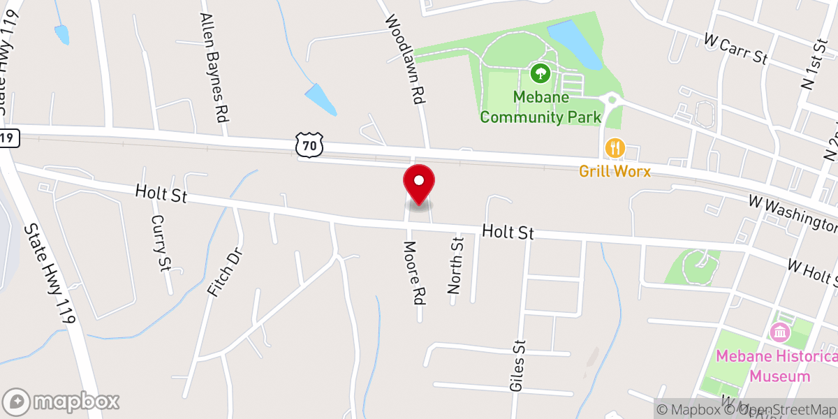 Map showing location of Mebane First Presbyterian Church