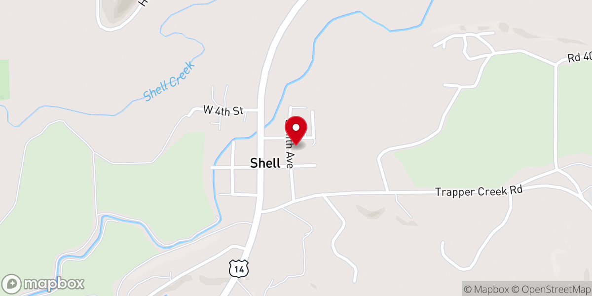 Map showing location of Shell Community Hall