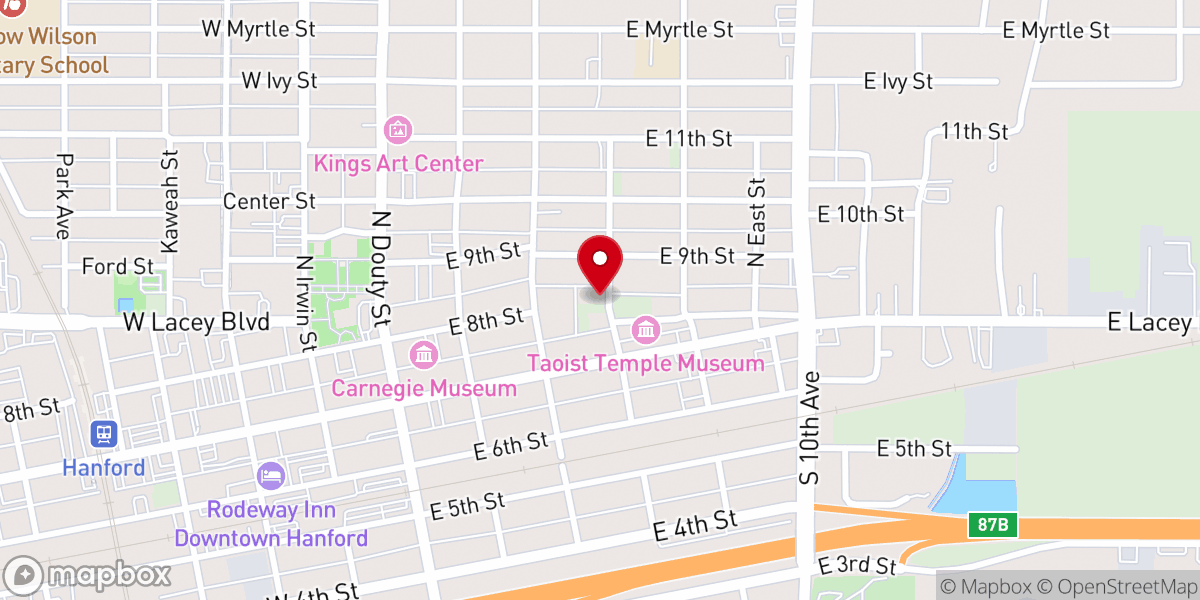 Map showing location of Hanford Buddhist Church