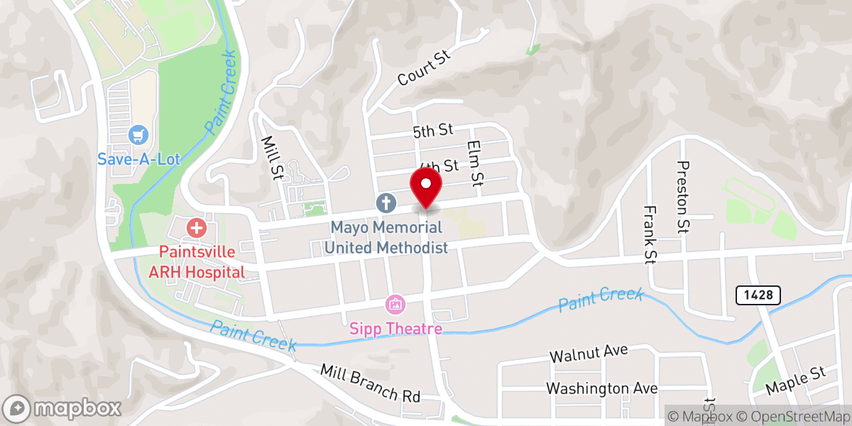 Map showing location of First Baptist Church Paintsville