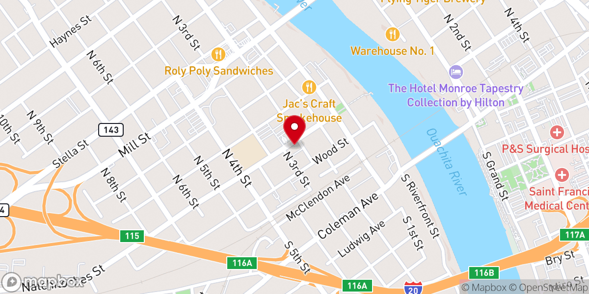 Map showing location of Louisiana Office of Motor Vehicles