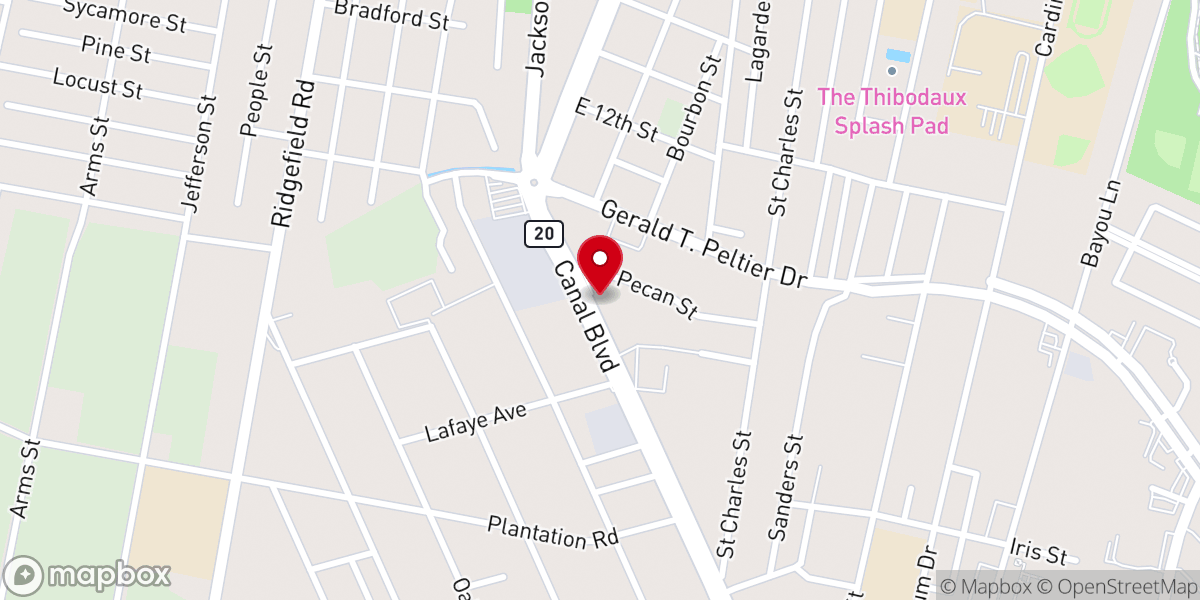 Map showing location of First United Methodist Church Thibodaux