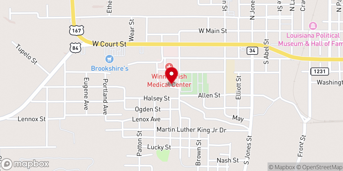 Map showing location of Winn Parish Medical Center Heliport