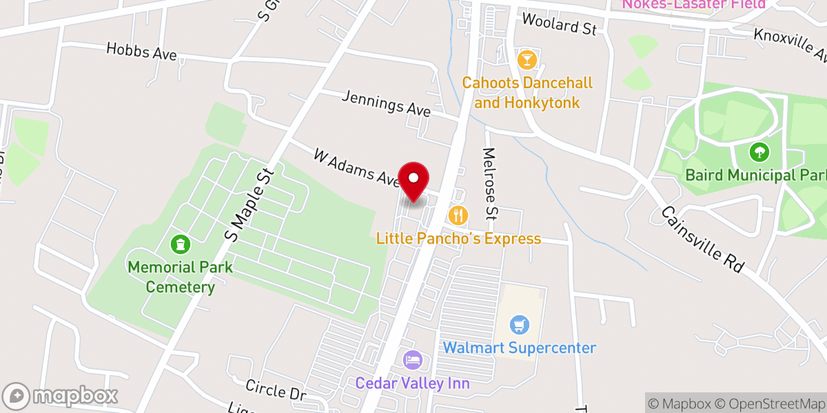 Map showing location of Adams Avenue Church of Christ