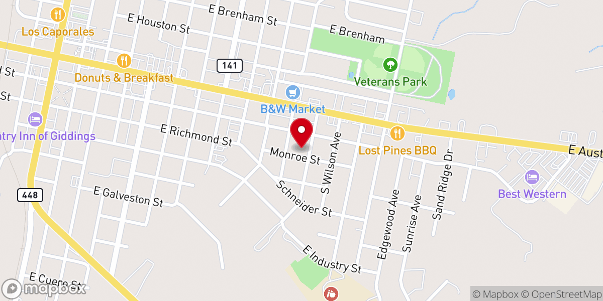 Map showing location of First Methodist Church of Giddings