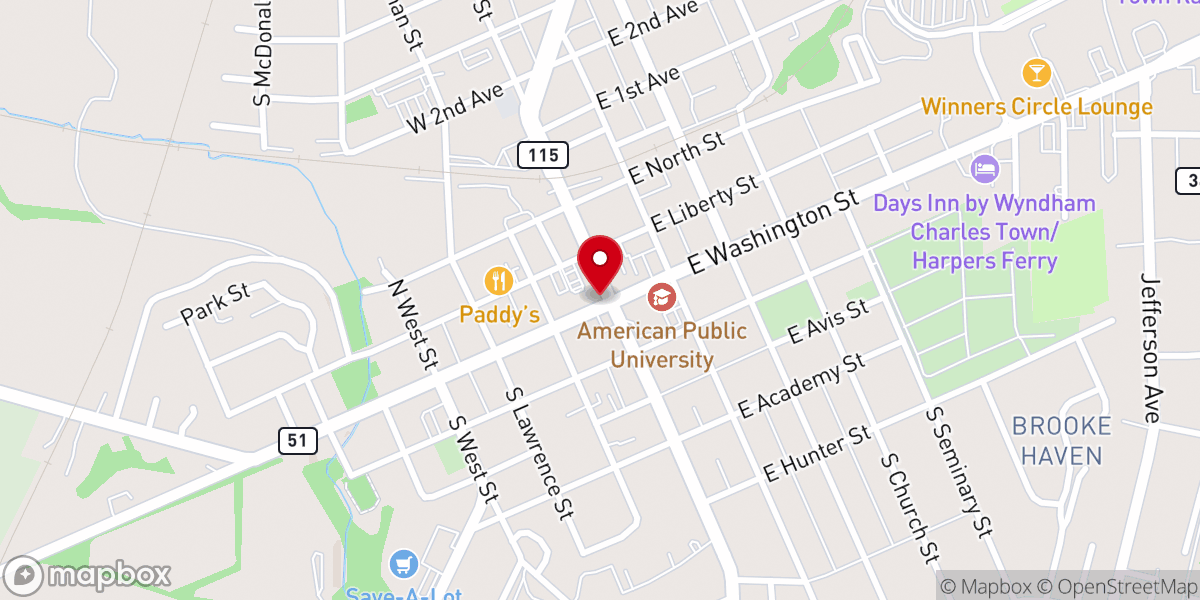 Map showing location of Charles Washington Hall