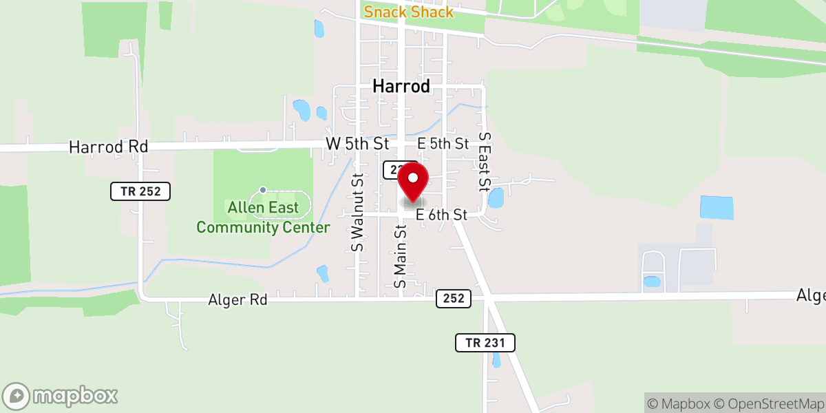 Map showing location of Harrod Christian Church -