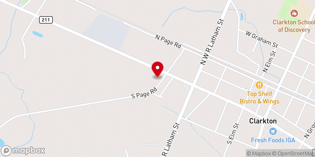 Map showing location of Clarkton Pentecostal Freewill Baptist Church
