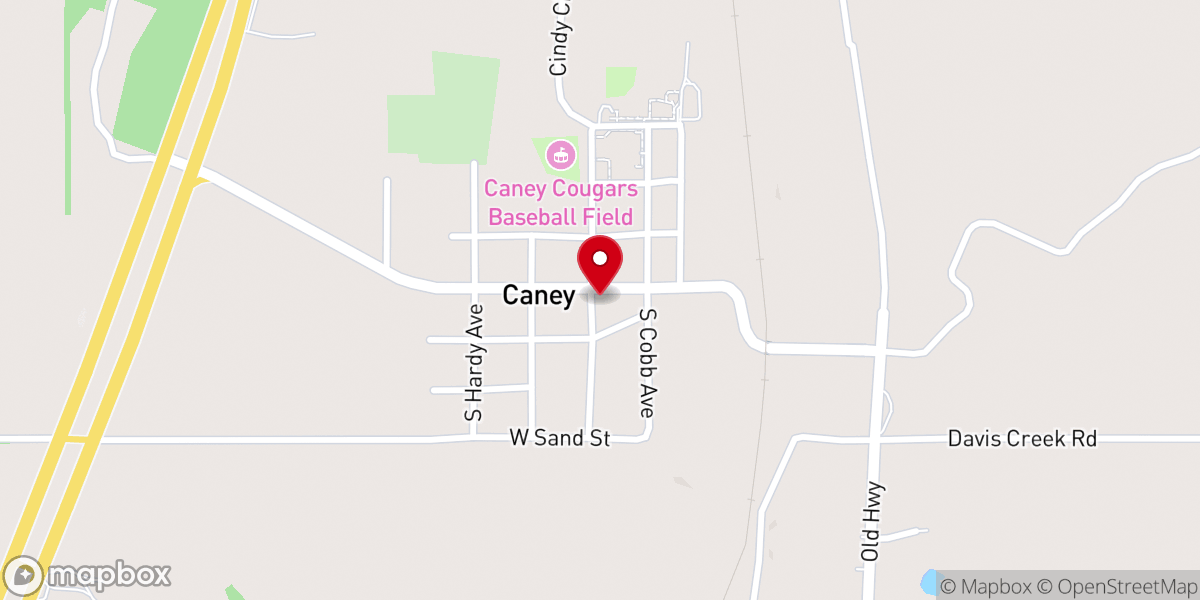 Map showing location of First Baptist Church of Caney