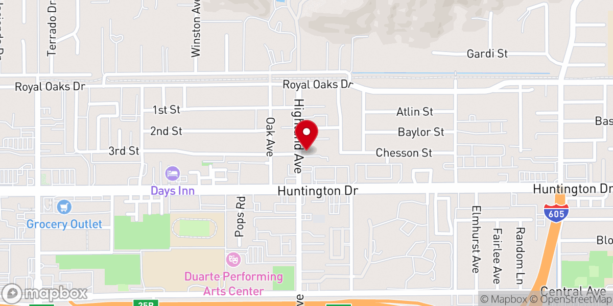 Map showing location of Church of the Foothills UMC Duarte